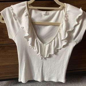 Wilfred White Short Sleeve Top Vneck with Ruffles